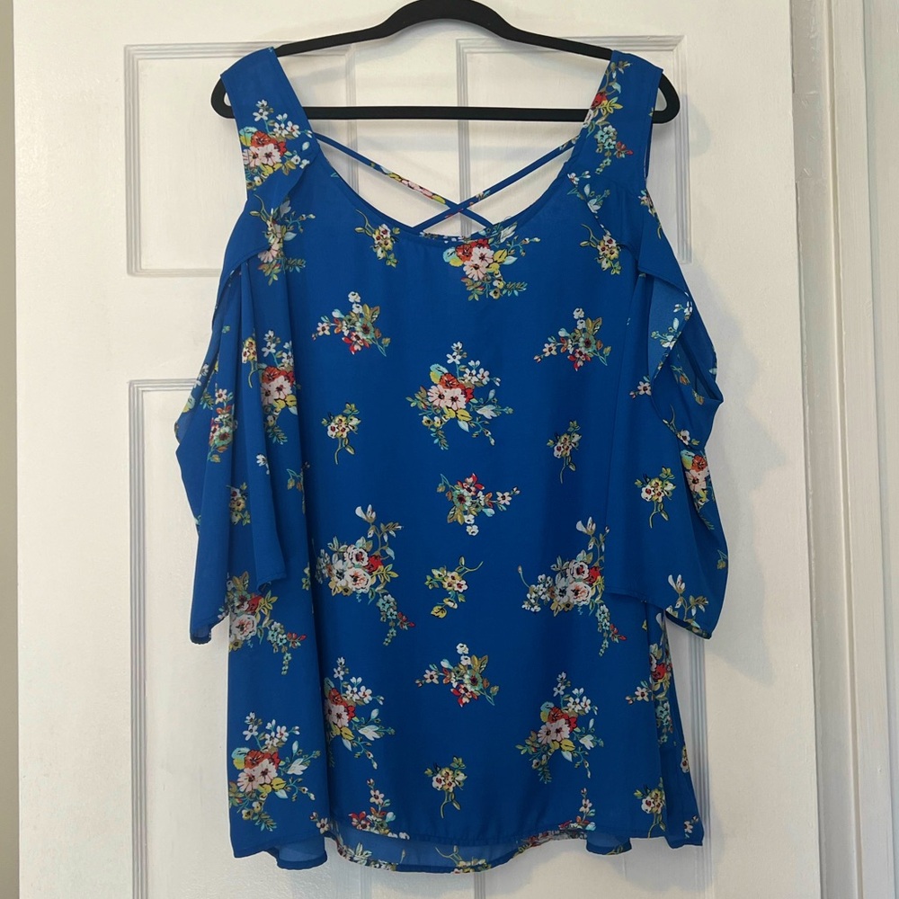 Blue Floral Cold Shoulder Blouse/Top - Xhilaration (Target)